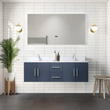 Geneva 60 in. Bathroom Floating Bathroom Vanity With Undermount Ceramic Sink With White Carrara Marble Top