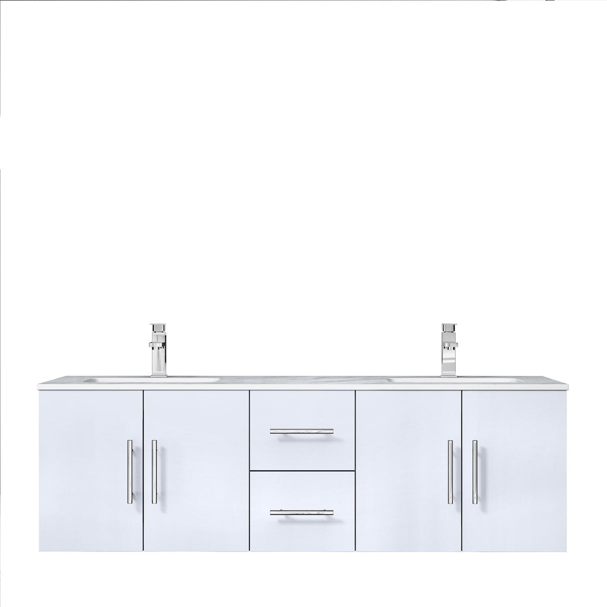 Geneva Glossy White Bathroom Floating Bathroom Vanity With Undermount Ceramic Sink With White Carrara Marble Top