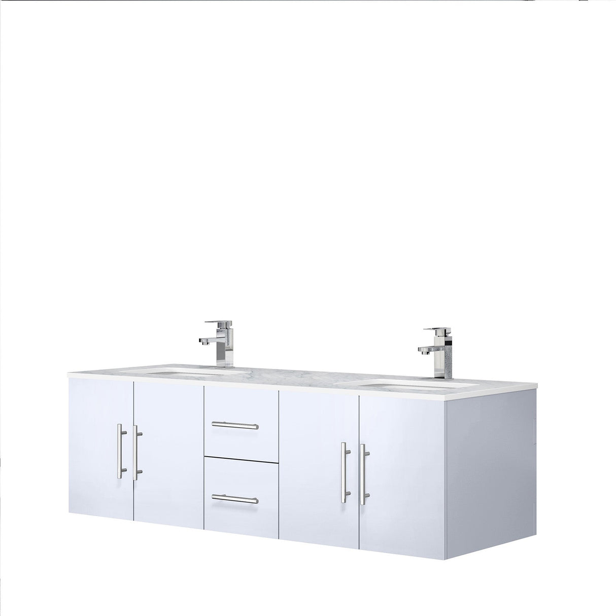 Geneva Glossy White Bathroom Floating Bathroom Vanity With Undermount Ceramic Sink With White Carrara Marble Top
