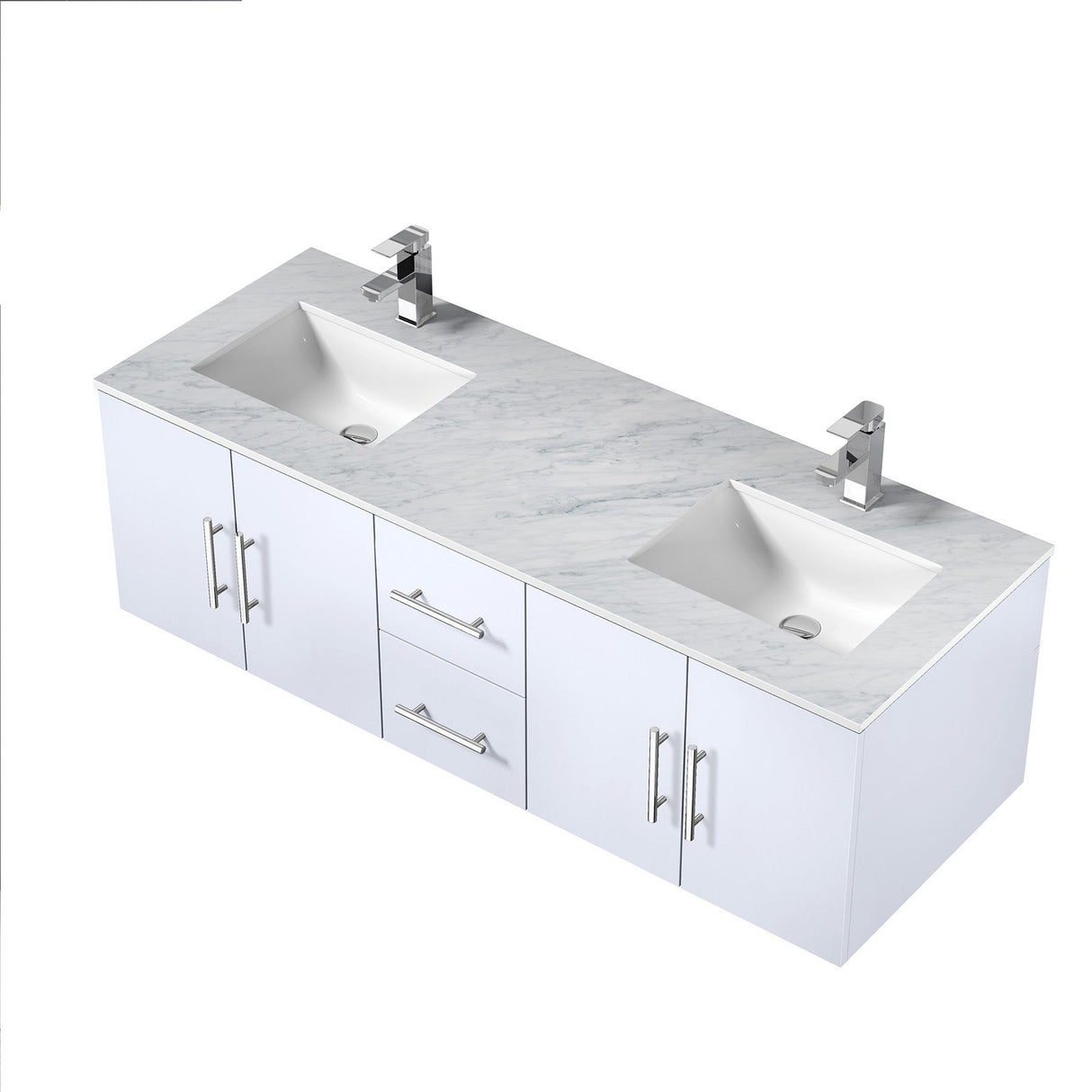 Geneva Glossy White Bathroom Floating Bathroom Vanity With Undermount Ceramic Sink With White Carrara Marble Top