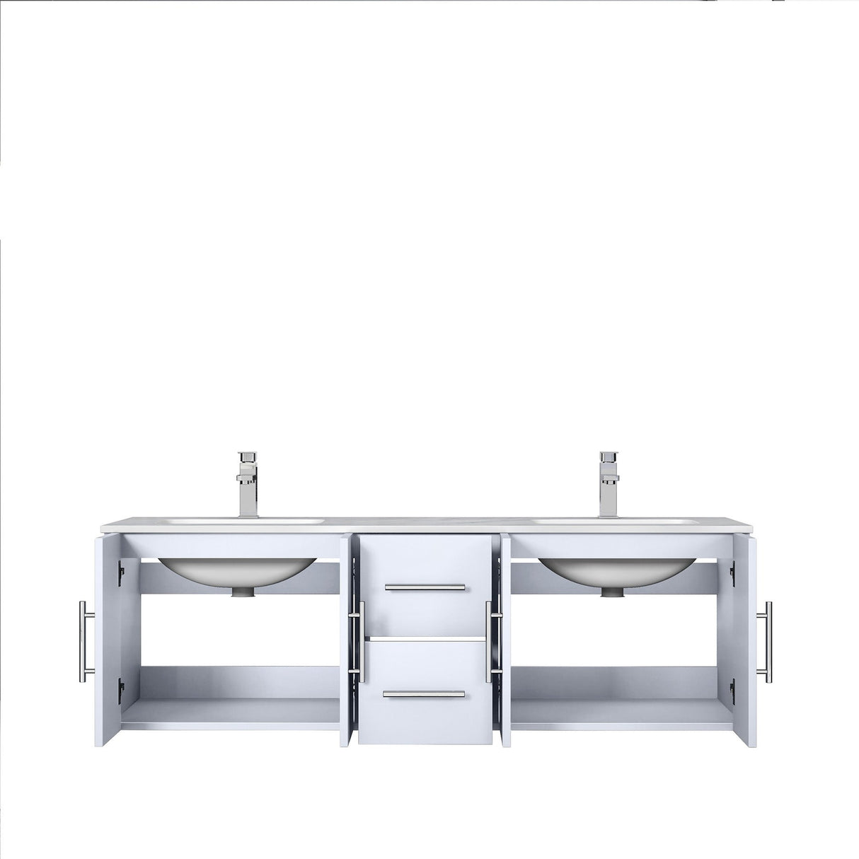 Geneva Glossy White Bathroom Floating Bathroom Vanity With Undermount Ceramic Sink With White Carrara Marble Top