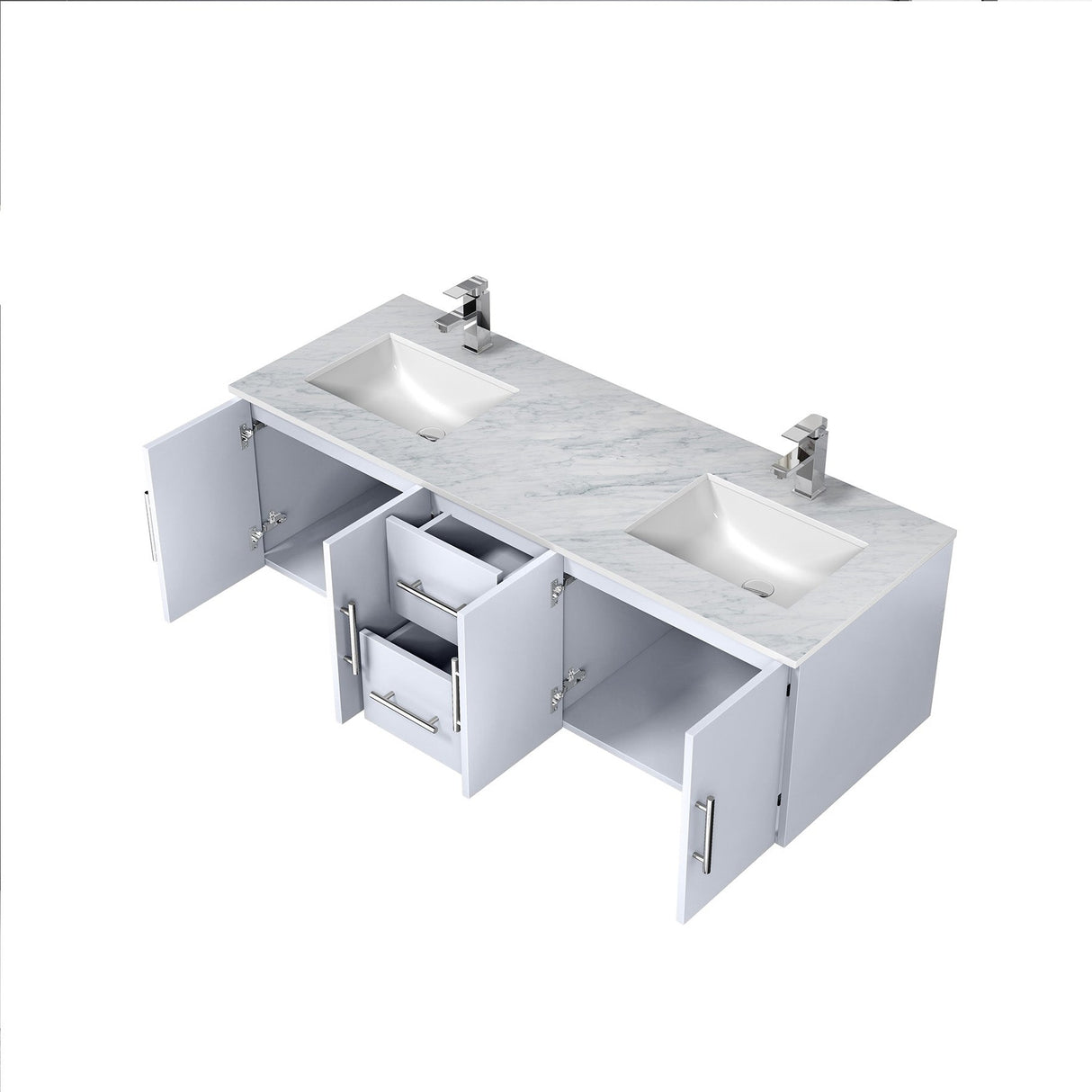 Geneva Glossy White Bathroom Floating Bathroom Vanity With Undermount Ceramic Sink With White Carrara Marble Top