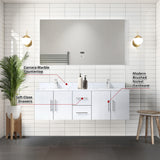 Geneva 60 in. Bathroom Floating Bathroom Vanity With Undermount Ceramic Sink With White Carrara Marble Top