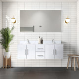 Geneva 60 in. Bathroom Floating Bathroom Vanity With Undermount Ceramic Sink With White Carrara Marble Top