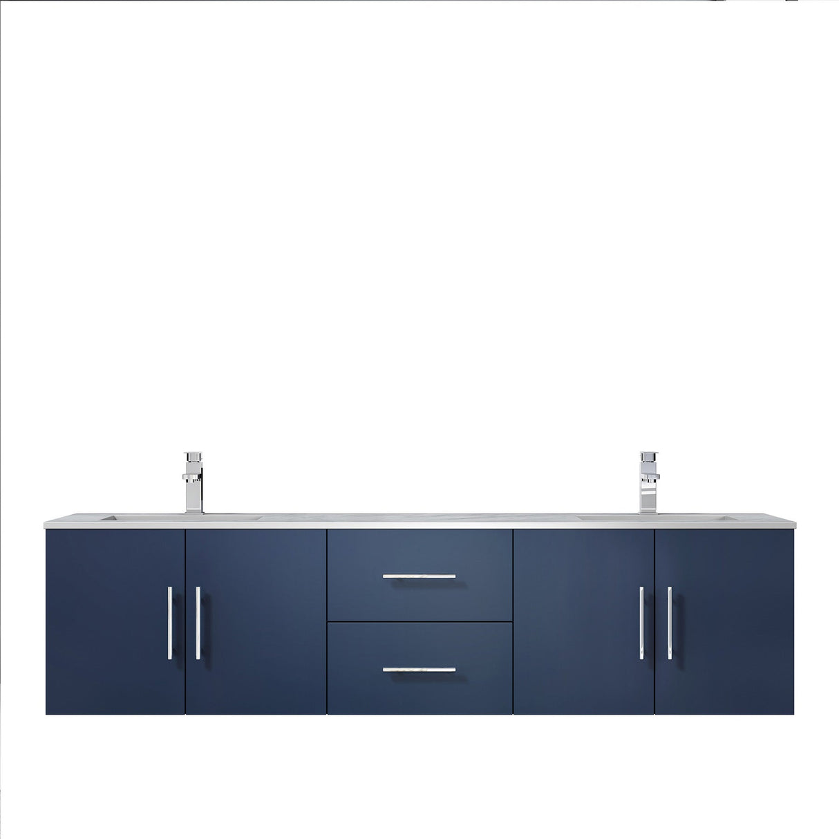 Geneva Navy Blue Floating Bathroom Vanity With White Carrara Marble Top, White Square Sink