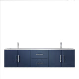 Geneva Navy Blue Floating Bathroom Vanity With White Carrara Marble Top, White Square Sink