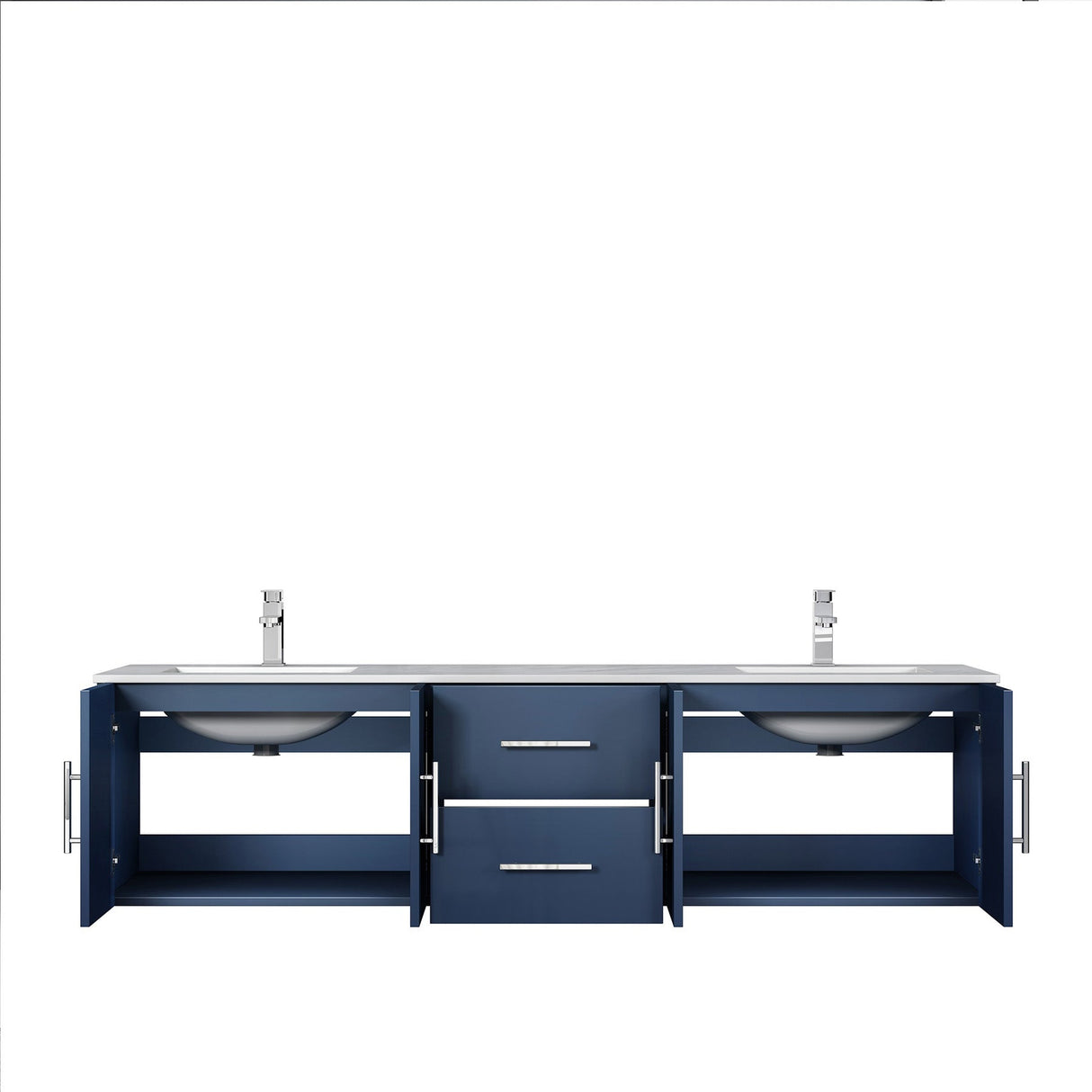 Geneva Navy Blue Floating Bathroom Vanity With White Carrara Marble Top, White Square Sink