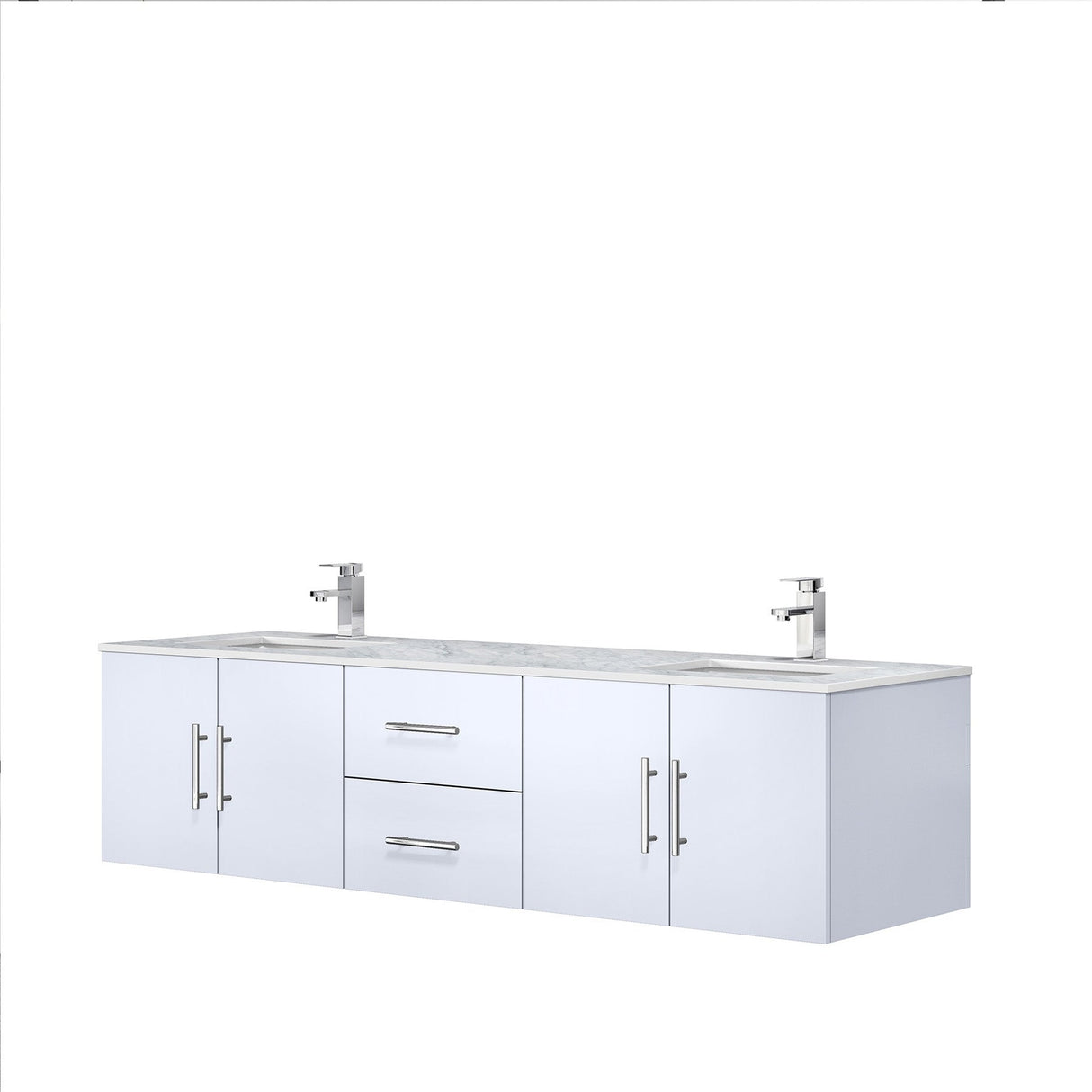Geneva Glossy White Bathroom Floating Bathroom Vanity With Undermount Ceramic Sink With White Carrara Marble Top