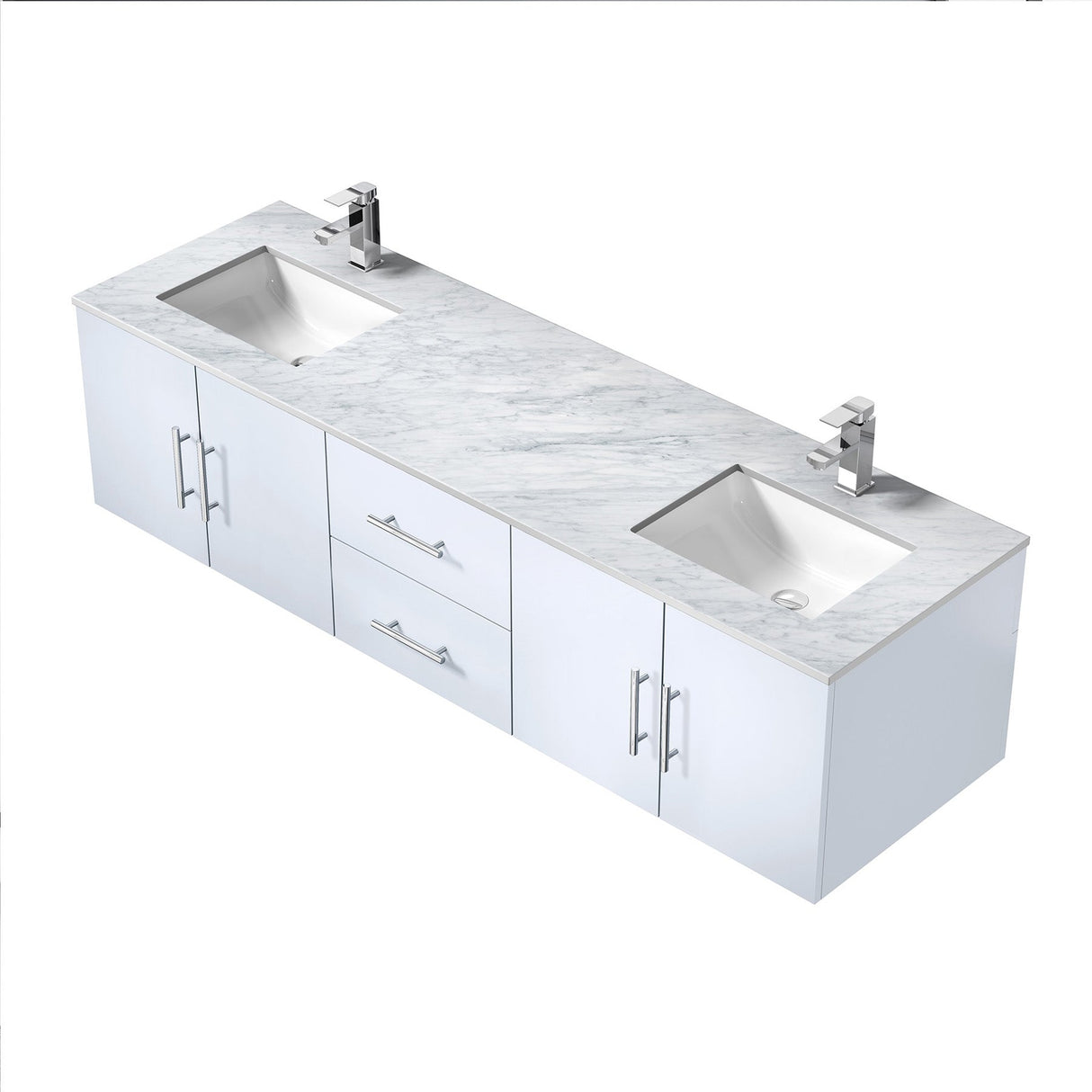 Geneva Glossy White Bathroom Floating Bathroom Vanity With Undermount Ceramic Sink With White Carrara Marble Top