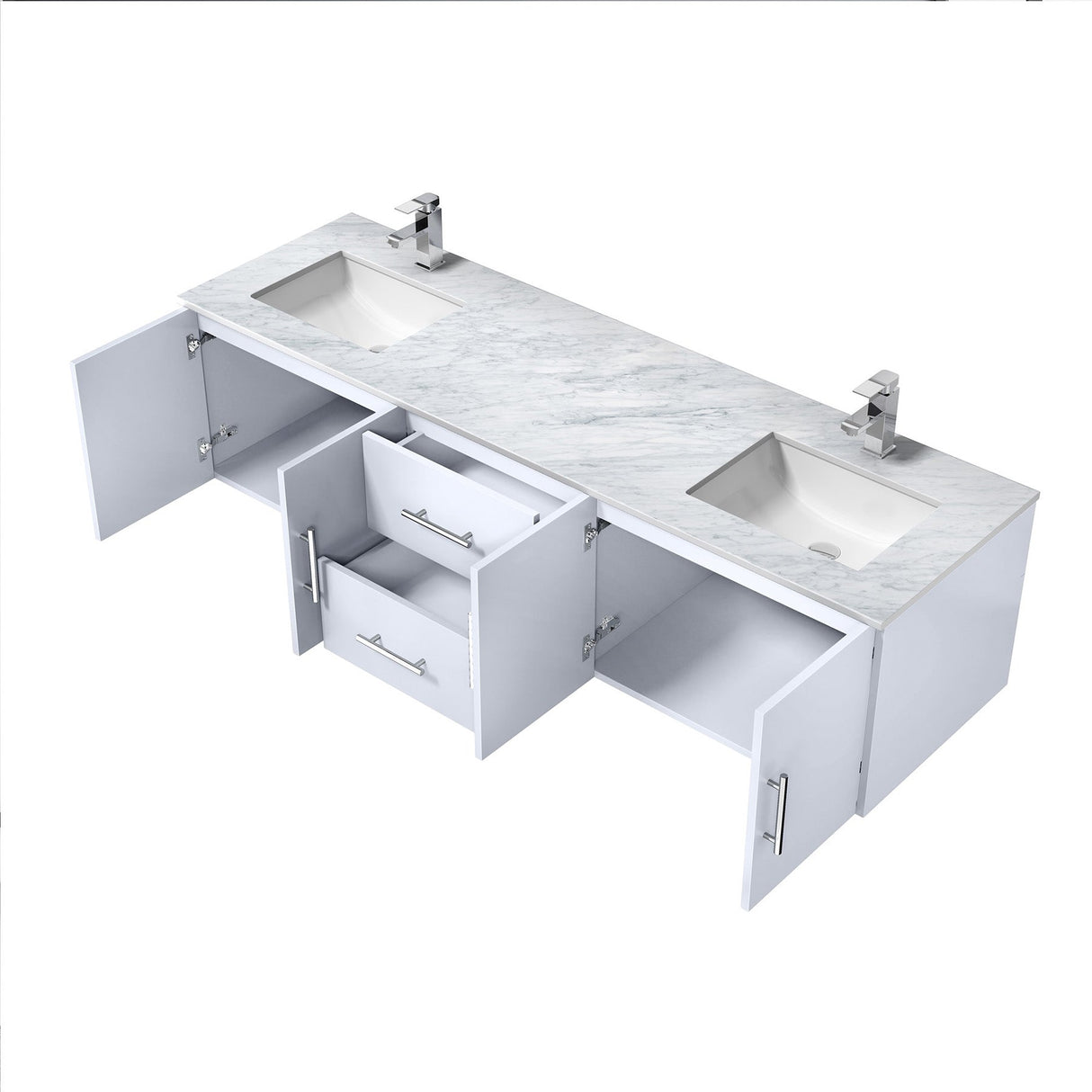 Geneva Glossy White Bathroom Floating Bathroom Vanity With Undermount Ceramic Sink With White Carrara Marble Top