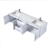 Geneva Glossy White Bathroom Floating Bathroom Vanity With Undermount Ceramic Sink With White Carrara Marble Top