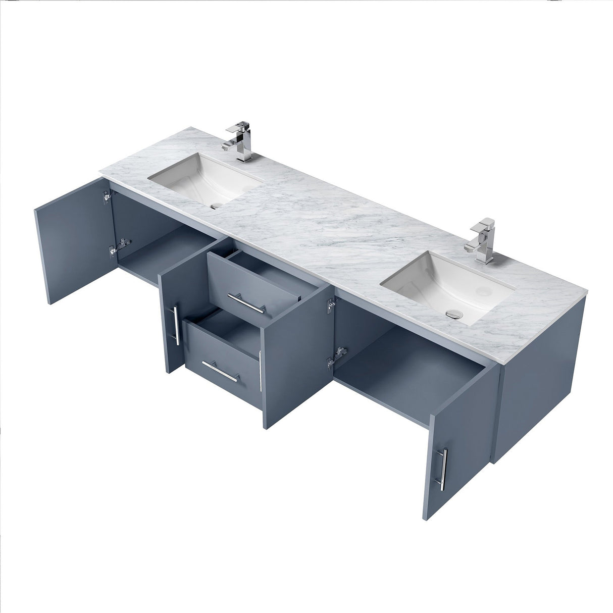 Geneva Dark Grey Bathroom Floating Bathroom Vanity With Undermount Ceramic Sink With White Carrara Marble Top