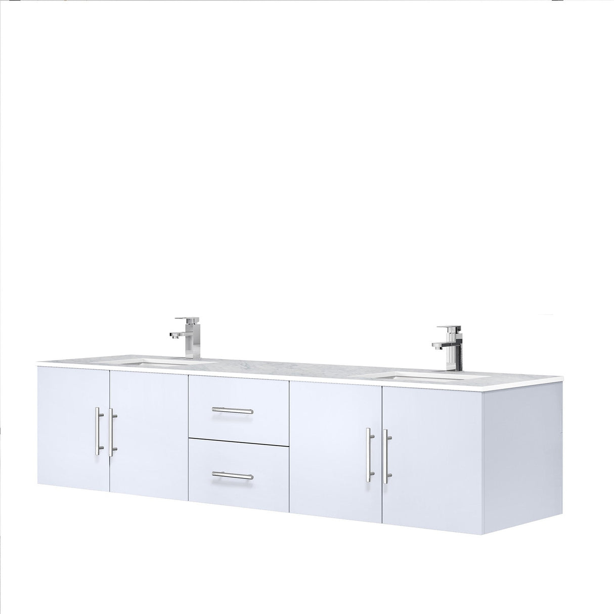 Geneva Glossy White Bathroom Floating Bathroom Vanity With Undermount Ceramic Sink With White Carrara Marble Top