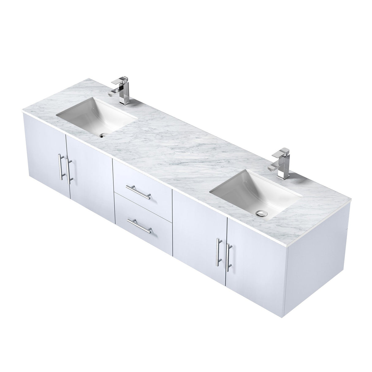 Geneva Glossy White Bathroom Floating Bathroom Vanity With Undermount Ceramic Sink With White Carrara Marble Top