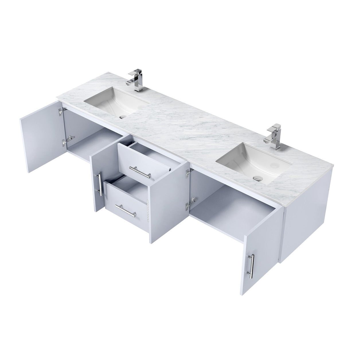 Geneva Glossy White Bathroom Floating Bathroom Vanity With Undermount Ceramic Sink With White Carrara Marble Top