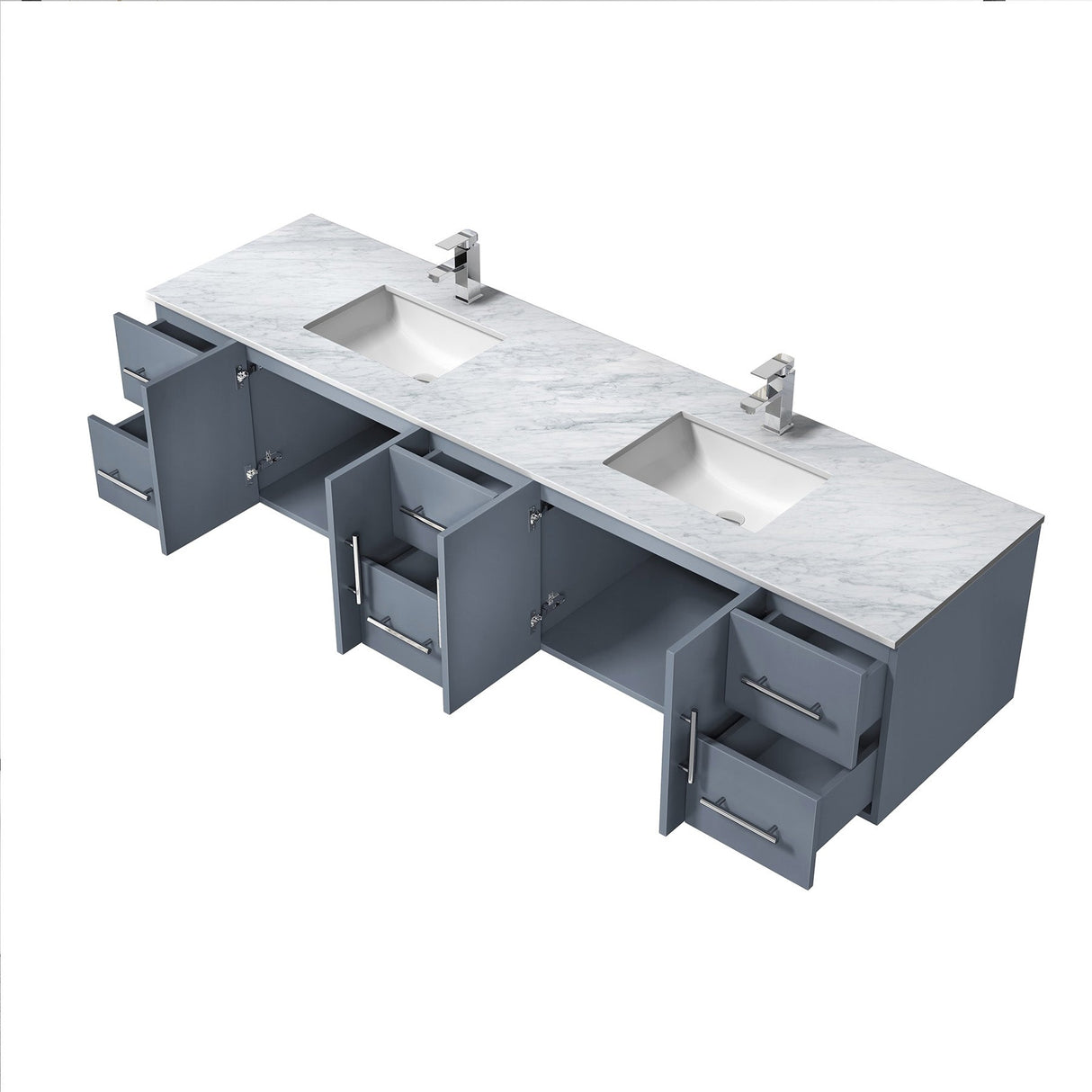 Geneva Dark Grey Bathroom Floating Bathroom Vanity With Undermount Ceramic Sink With White Carrara Marble Top
