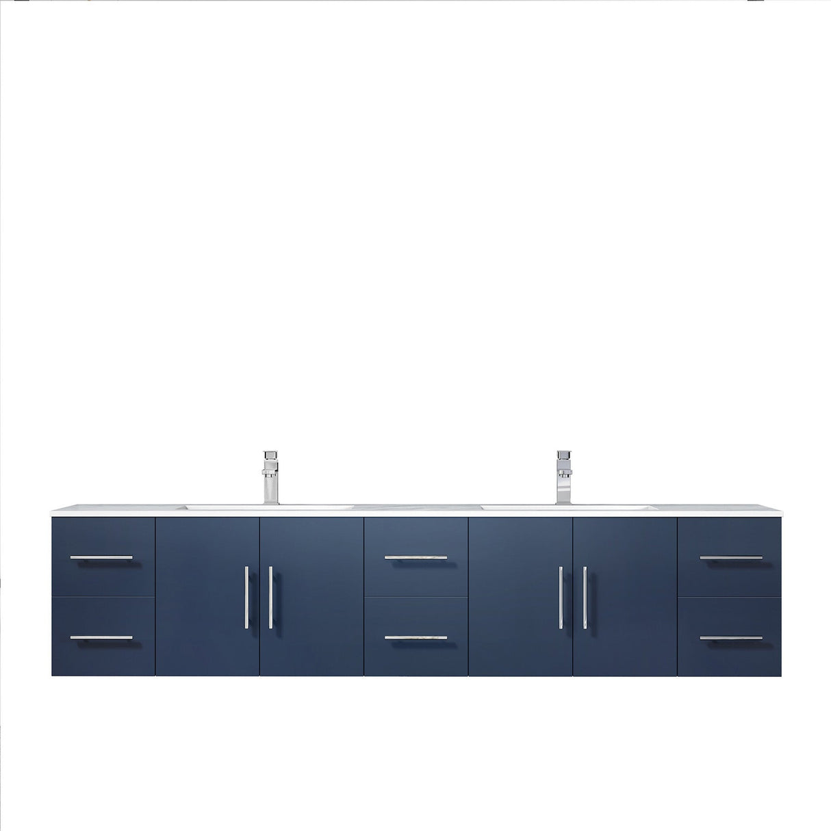 Geneva Navy Blue Floating Bathroom Vanity With White Carrara Marble Top, White Square Sink