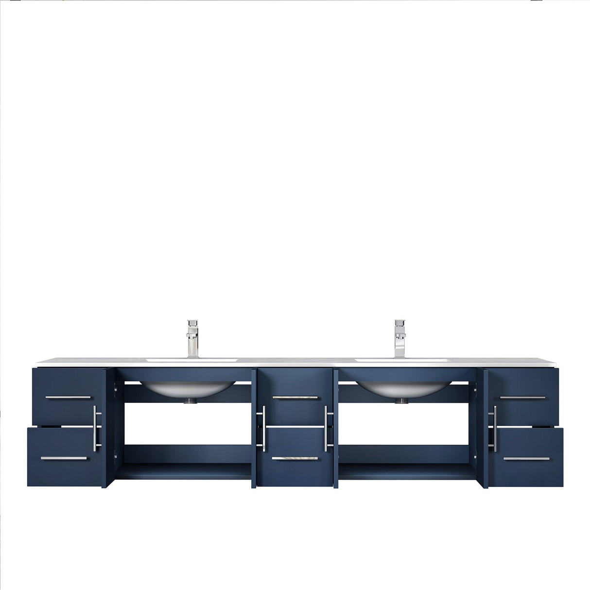 Geneva Navy Blue Floating Bathroom Vanity With White Carrara Marble Top, White Square Sink