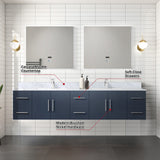 Geneva 84 in. Bathroom Floating Bathroom Vanity With Undermount Ceramic Sink With White Carrara Marble Top