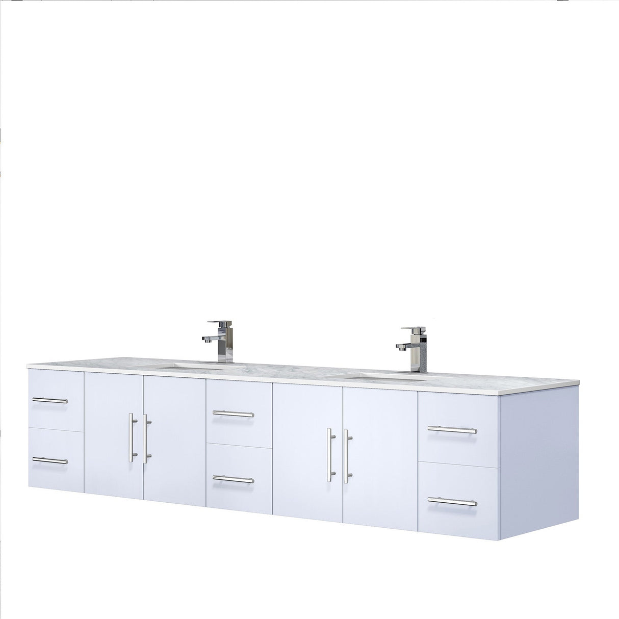 Geneva Glossy White Bathroom Floating Bathroom Vanity With Undermount Ceramic Sink With White Carrara Marble Top
