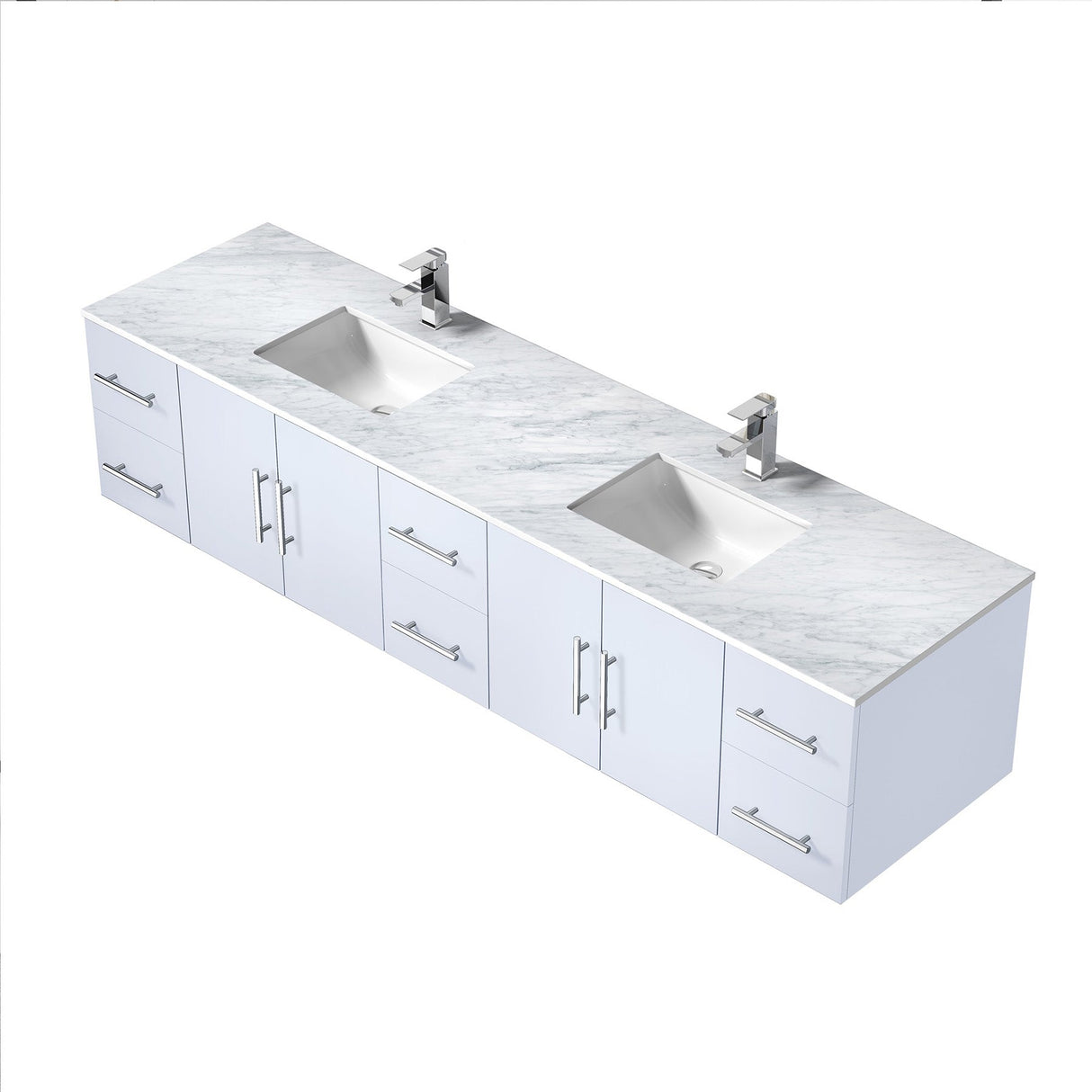 Geneva Glossy White Bathroom Floating Bathroom Vanity With Undermount Ceramic Sink With White Carrara Marble Top