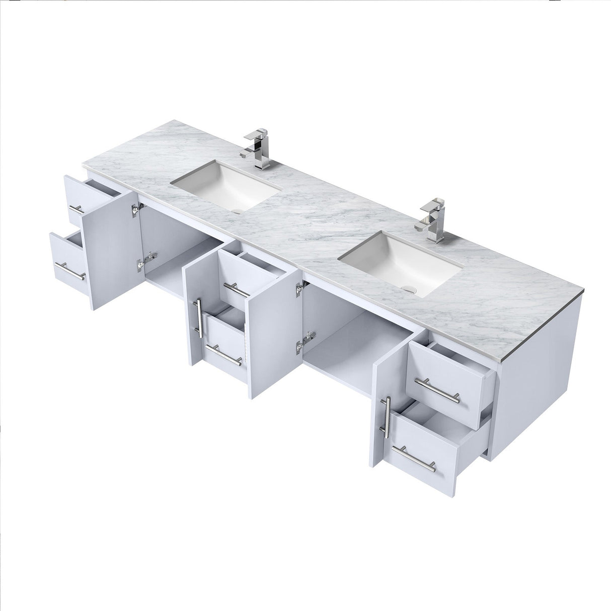 Geneva Glossy White Bathroom Floating Bathroom Vanity With Undermount Ceramic Sink With White Carrara Marble Top