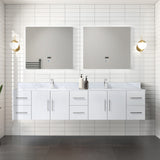 Geneva 84 in. Bathroom Floating Bathroom Vanity With Undermount Ceramic Sink With White Carrara Marble Top