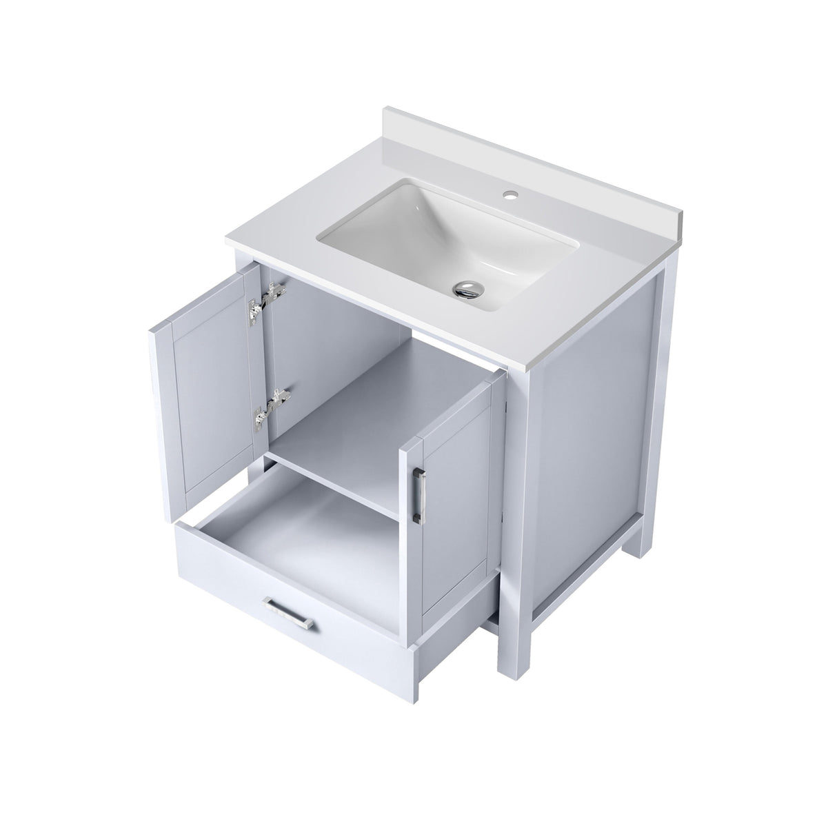 Jacques White Freestanding Bathroom Vanity with White Quartz Top, White Square Sink