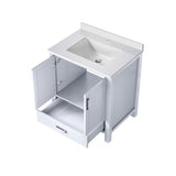 Jacques White Freestanding Bathroom Vanity with White Quartz Top, White Square Sink