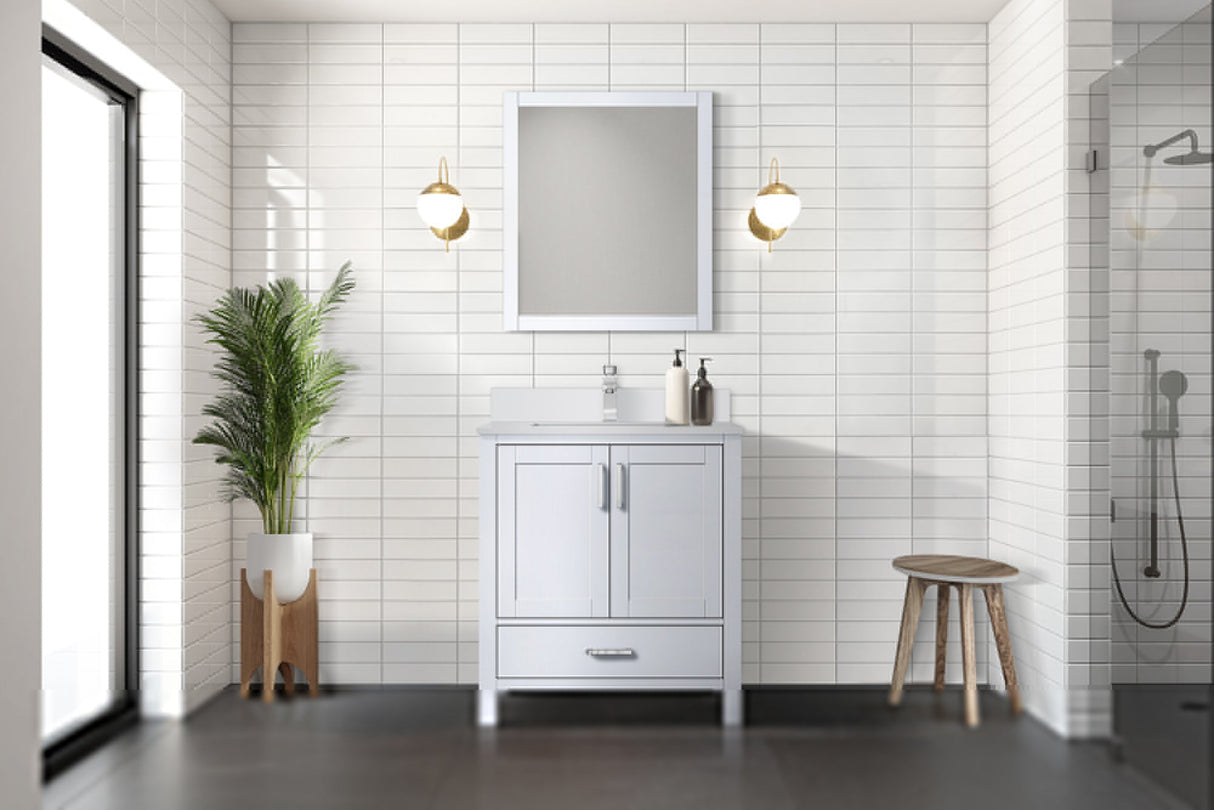Jacques White Freestanding Bathroom Vanity with White Quartz Top, White Square Sink