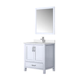 Jacques 30" White Single Vanity, White Quartz Top, White Square Sink and 28" Mirror w/ Faucet