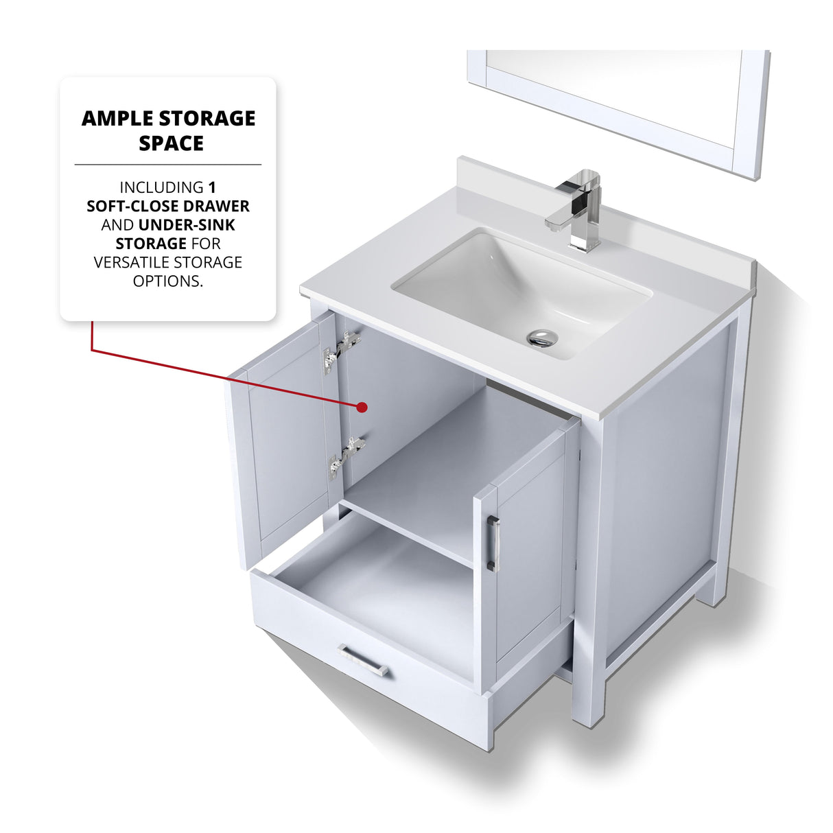 Jacques White Freestanding Bathroom Vanity with White Quartz Top, White Square Sink