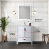 Jacques White Freestanding Bathroom Vanity with White Quartz Top, White Square Sink