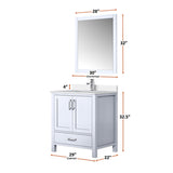 Jacques 30" White Single Vanity, White Quartz Top, White Square Sink and 28" Mirror w/ Faucet