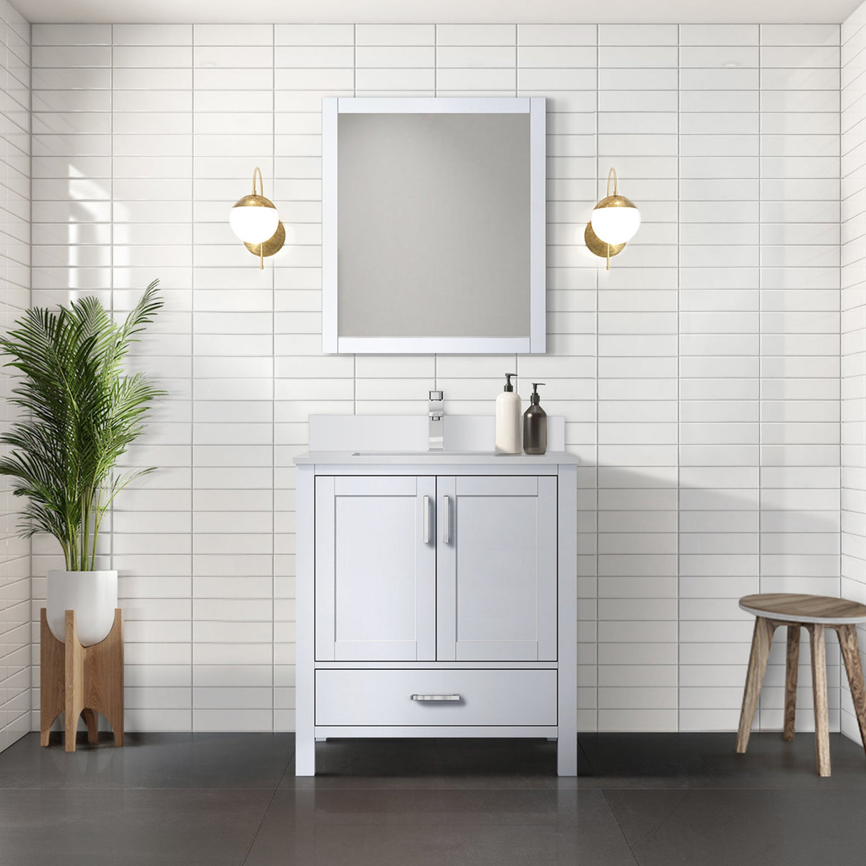 Jacques White Freestanding Bathroom Vanity with White Quartz Top, White Square Sink