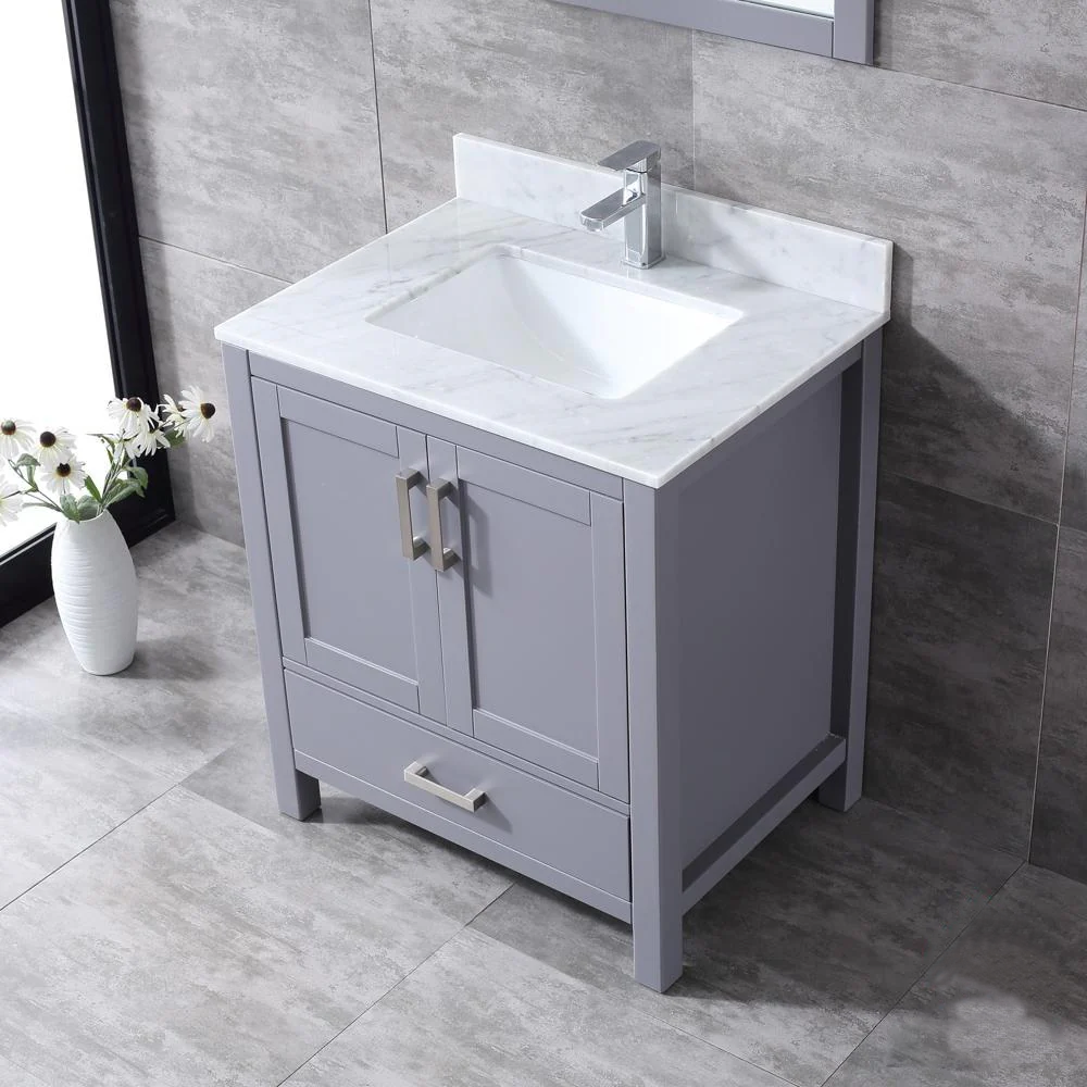 Jacques 30 In. Freestanding Dark Grey Bathroom Vanity With Single Undermount Ceramic Sink, White Carrara Marble Top