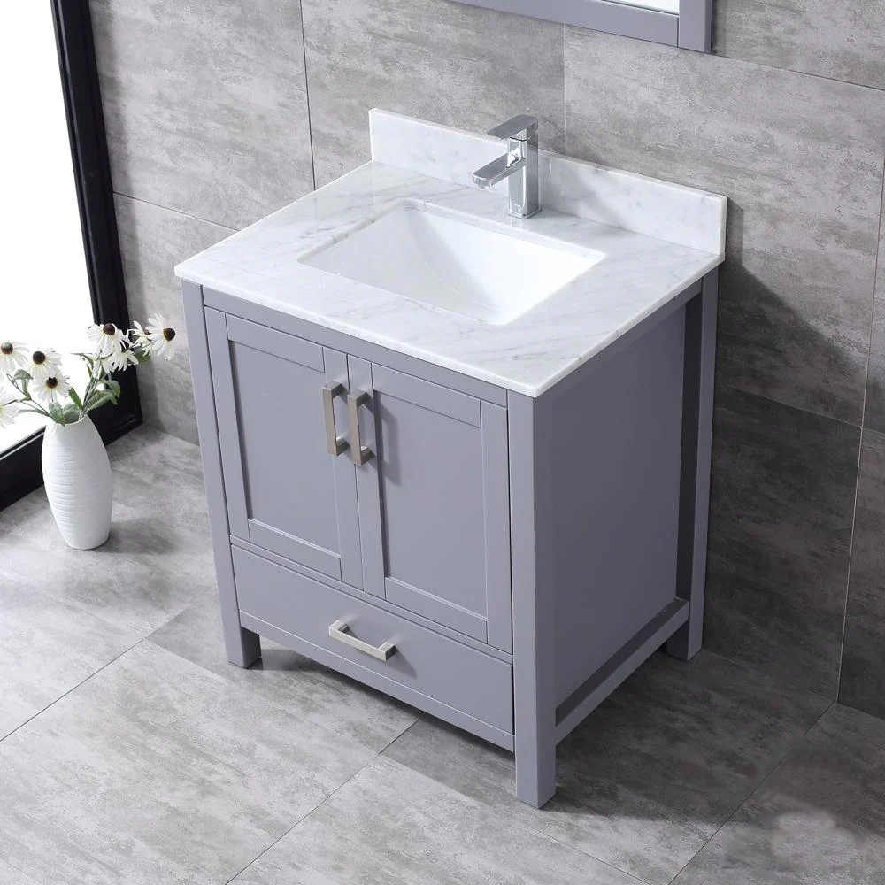 Jacques Freestanding Dark Grey Bathroom Freestanding Bathroom Vanity With Undermount Ceramic Sink, White Carrara Marble