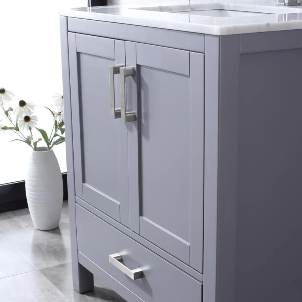 Jacques 30 In. Freestanding Dark Grey Bathroom Vanity With Single Undermount Ceramic Sink, White Carrara Marble Top