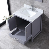 Jacques 30 In. Freestanding Dark Grey Bathroom Vanity With Single Undermount Ceramic Sink, White Carrara Marble Top