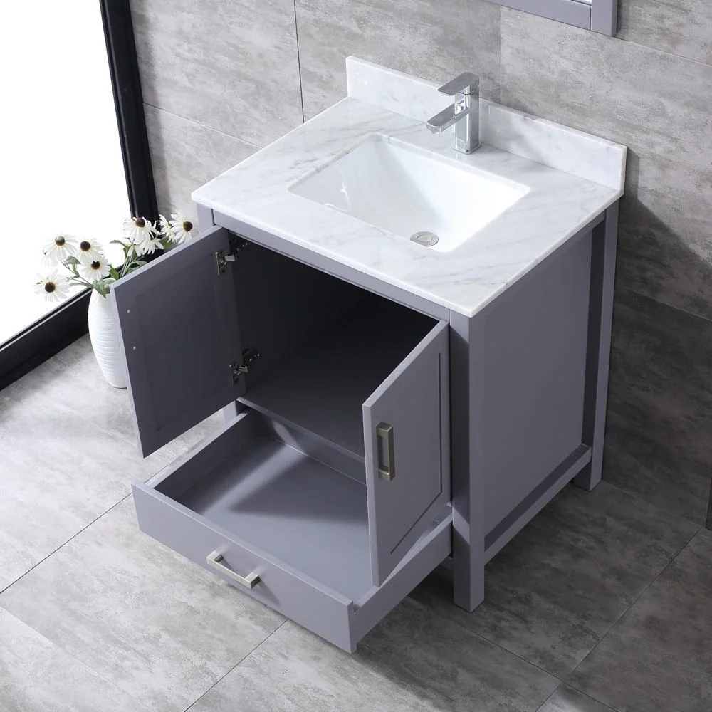 Jacques Freestanding Dark Grey Bathroom Freestanding Bathroom Vanity With Undermount Ceramic Sink, White Carrara Marble