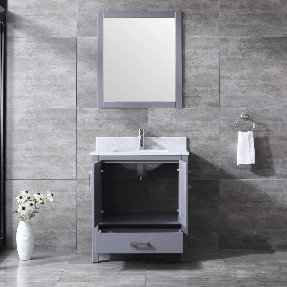 Jacques 30 In. Freestanding Dark Grey Bathroom Vanity With Single Undermount Ceramic Sink, White Carrara Marble Top