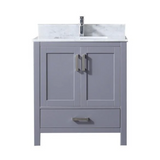 Jacques 30 In. Freestanding Dark Grey Bathroom Vanity With Single Undermount Ceramic Sink, White Carrara Marble Top