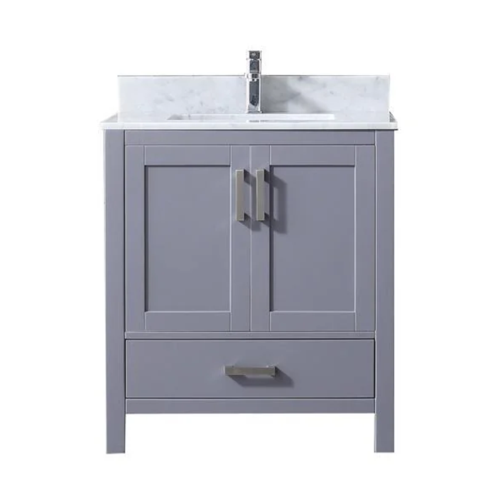 Jacques Freestanding Dark Grey Bathroom Freestanding Bathroom Vanity With Undermount Ceramic Sink, White Carrara Marble