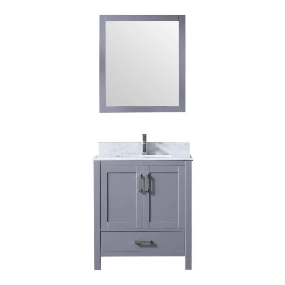 Jacques 30 In. Freestanding Dark Grey Bathroom Vanity With Undermount Ceramic Sink, White Carrara Marble Top & 28 In. Mirror