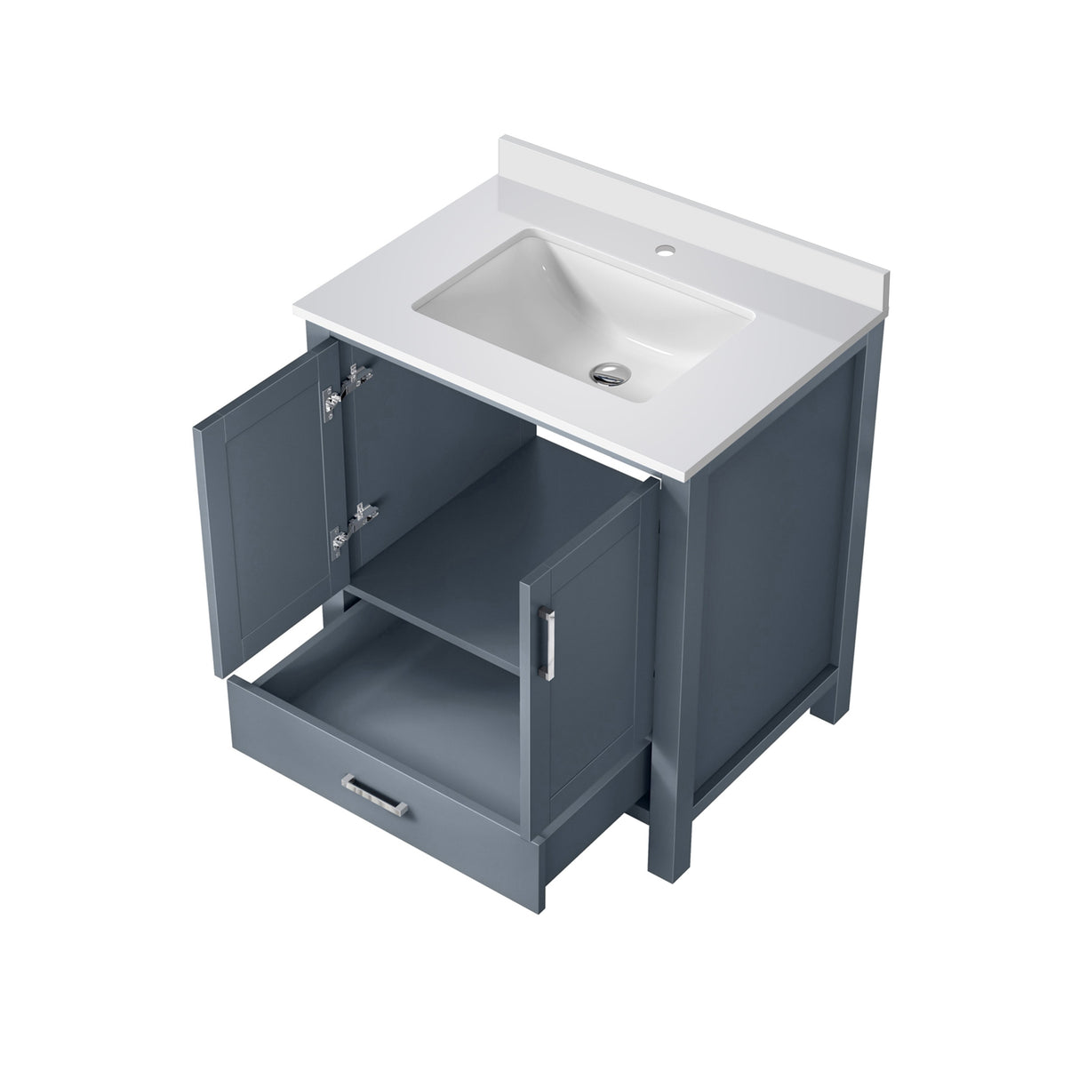 Jacques Dark Grey Freestanding Bathroom Vanity with White Quartz Top, White Square Sink
