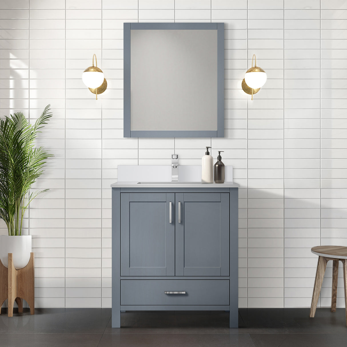 Jacques 30 in. Freestanding Bathroom Vanity with White Quartz Top, White Square Sink