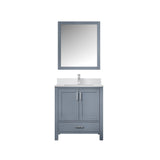 Jacques 30" Dark Grey Single Vanity, White Quartz Top, White Square Sink and 28" Mirror w/ Faucet