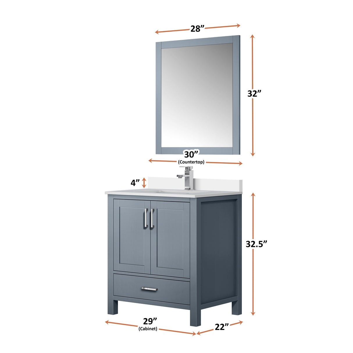 Jacques Dark Grey Freestanding Bathroom Vanity with White Quartz Top, White Square Sink