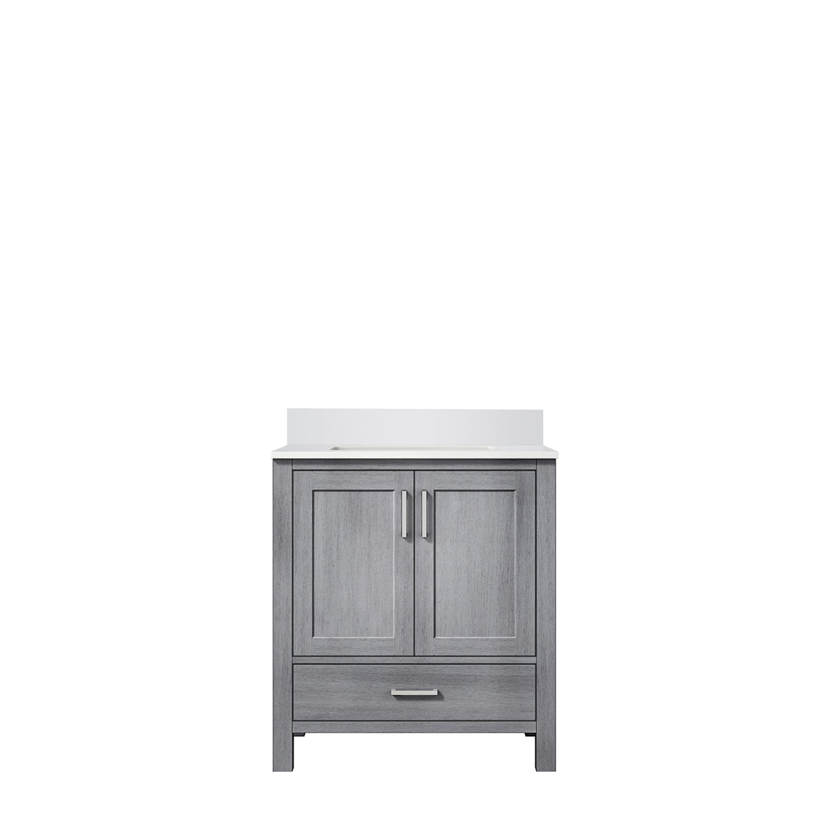 Jacques Distressed Grey Freestanding Bathroom Vanity with White Quartz Top, White Square Sink