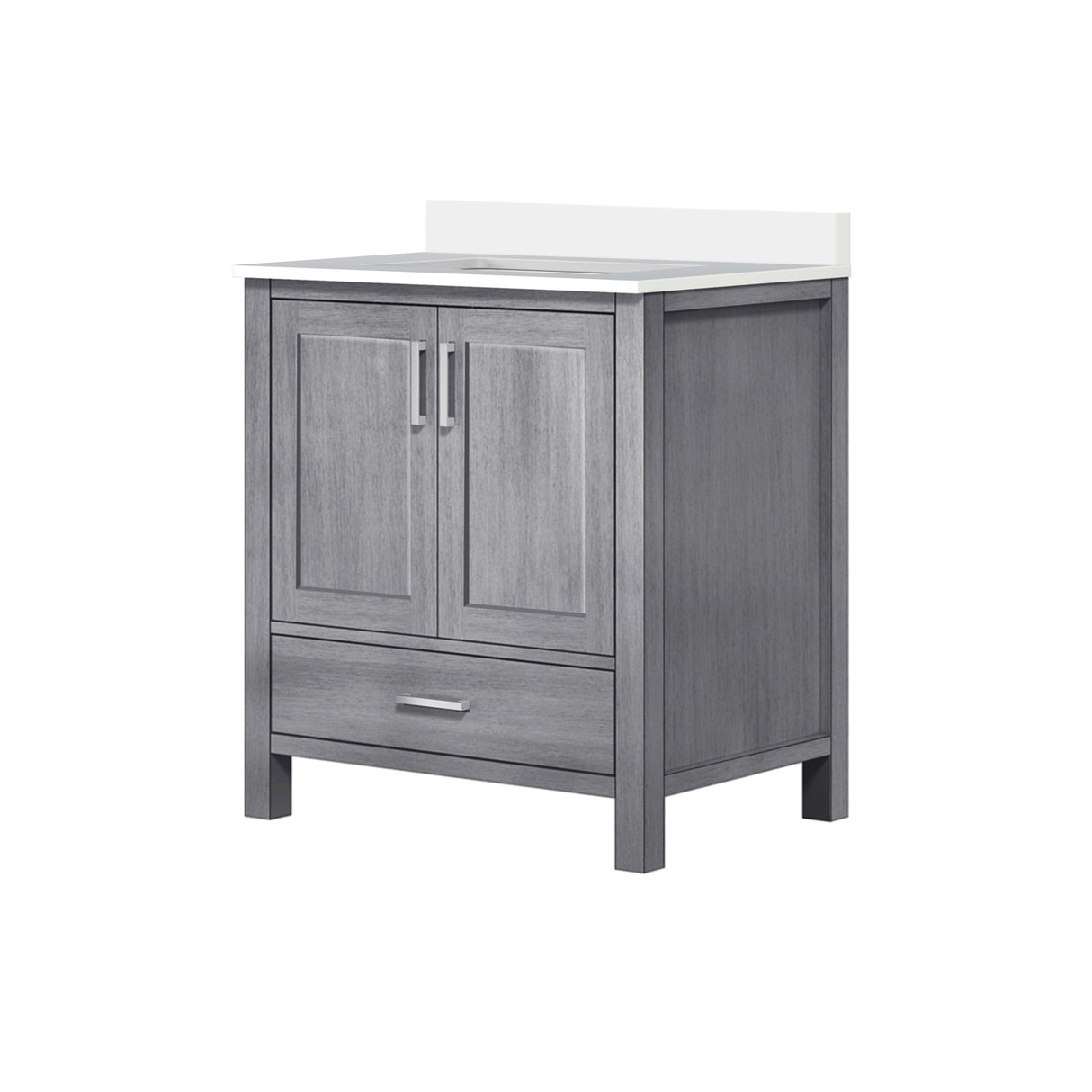 Jacques Distressed Grey Freestanding Bathroom Vanity with White Quartz Top, White Square Sink